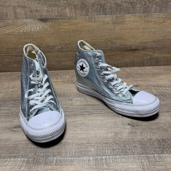 Converse Chuck Taylor Silver Metallic High Top Sneakers Women's Size 7 - Picture 6 of 7
